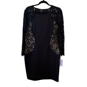 NWT EnFocus Studio Black Lace Bodycon Illusion Dress Long Sleeve Sz 14